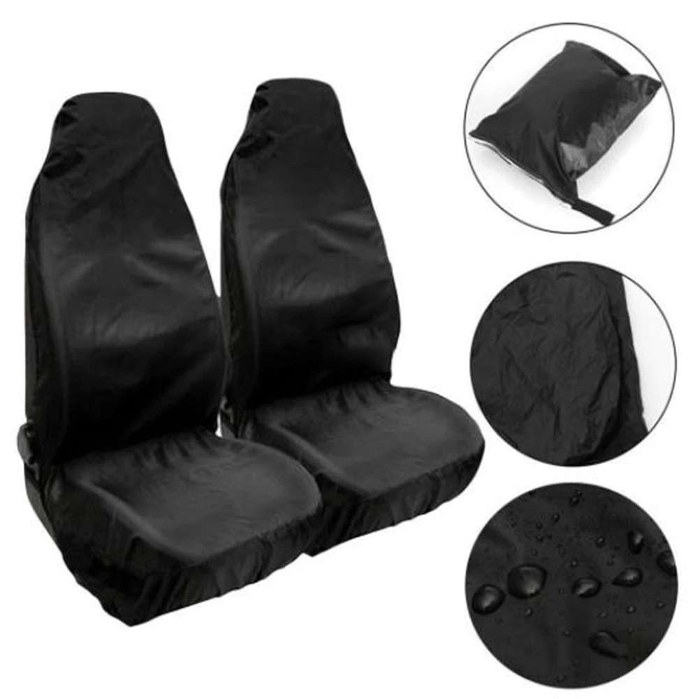 2 Pieces Black Universal Car Waterproof Front Seat Covers Seat