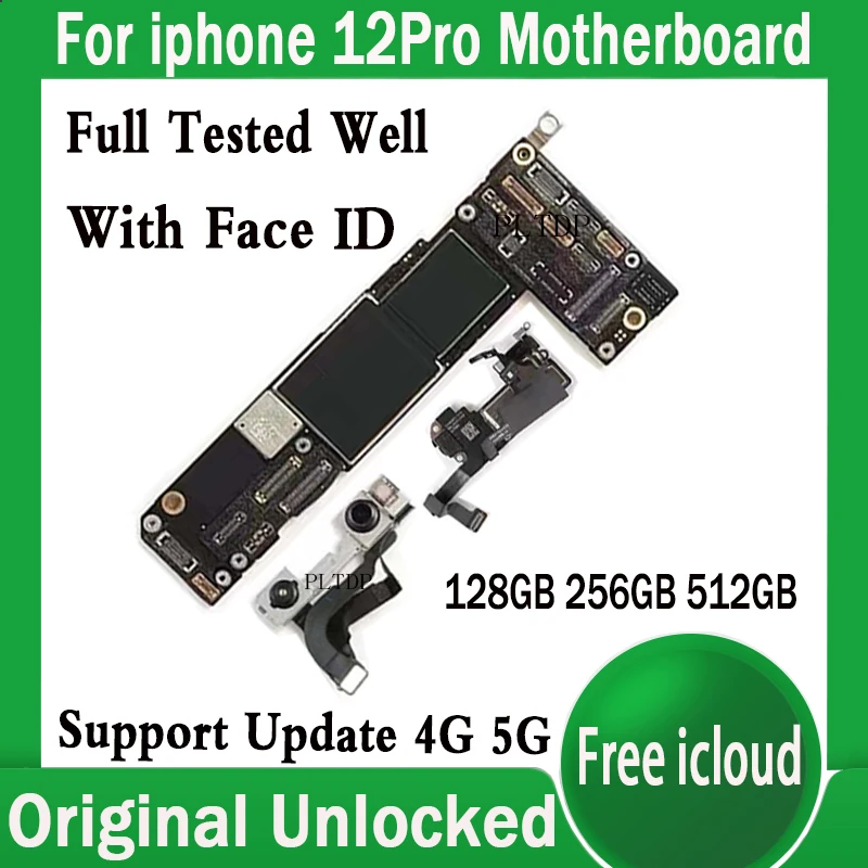 

100% Original Unlocked For iphone 12 Pro Motherboard With/No Face ID 128GB 256GB 512GB Logic Boards Free iCloud Tested Mainboard