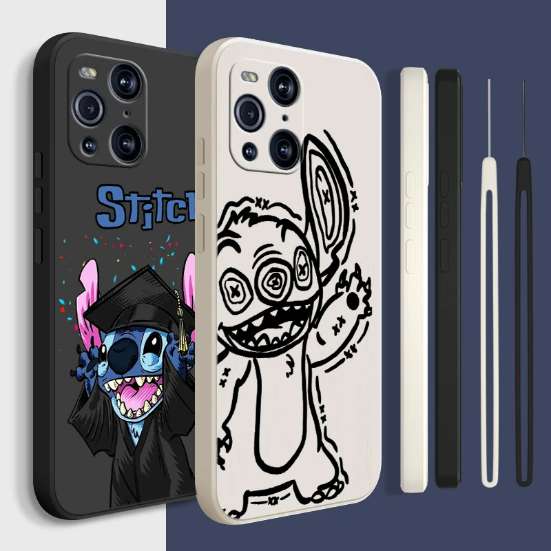 

Stitch Fashion Love For OPPO Find X6 X5 X3 X2 Pro Lite Neo Liquid Rope Silicone TPU Fundas Cover Phone Case