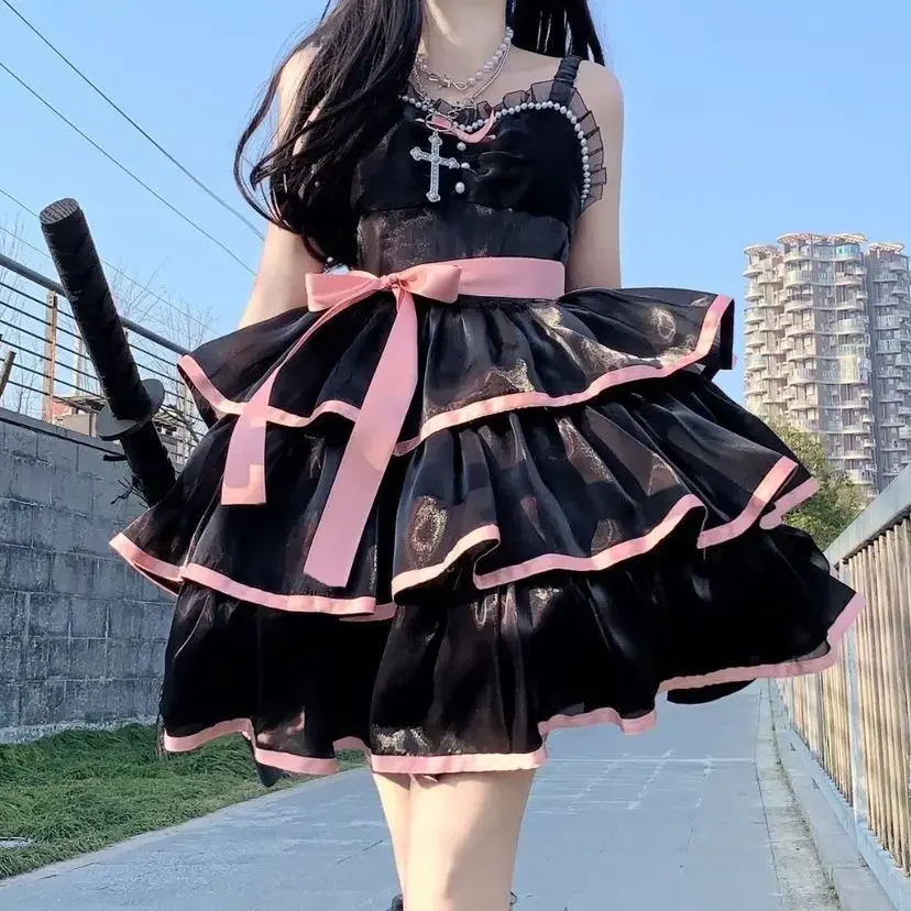 

Lolita Dress White Camellia / Black Rose Women Jsk Three-stage Sweet Cute Soft Girl Dresses Kawaii Girly Lolita JSK Dress