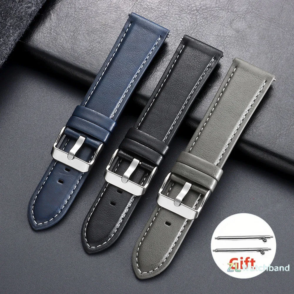 Quick Release Retro Brown Blue Leather Watch Band Strap