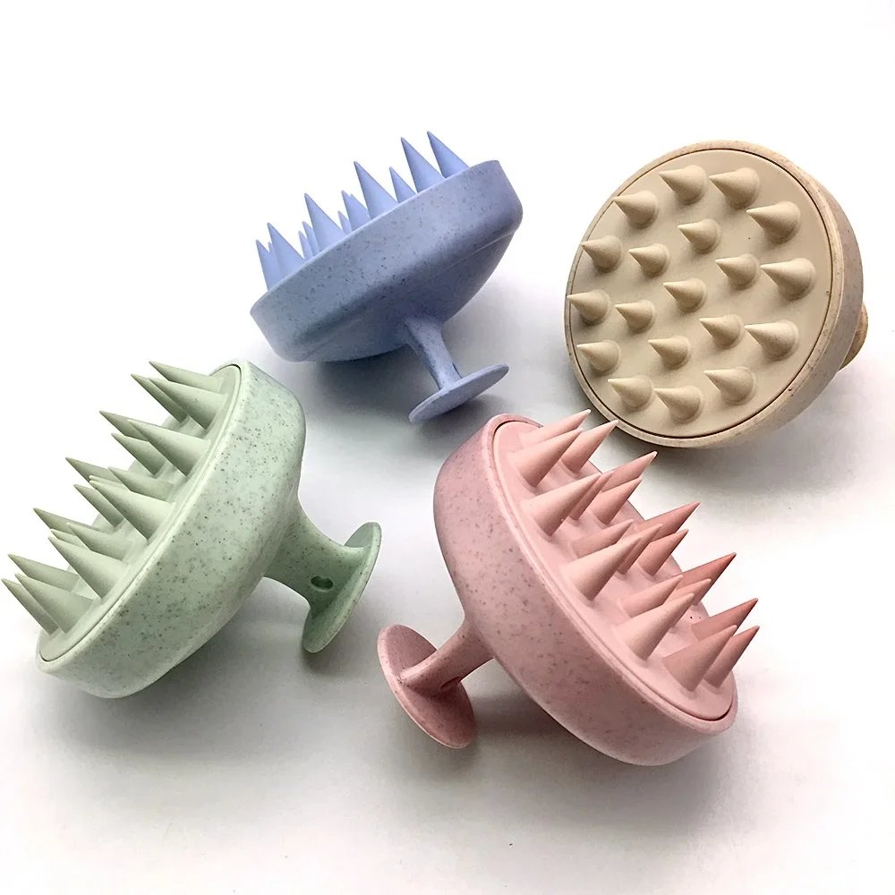 

1pc Round Soft Rubber Shampoo Brush Wheat Straw Massage Comb Portable Head Brush Scalp Washing Clean Shower Bath SPA Brushes