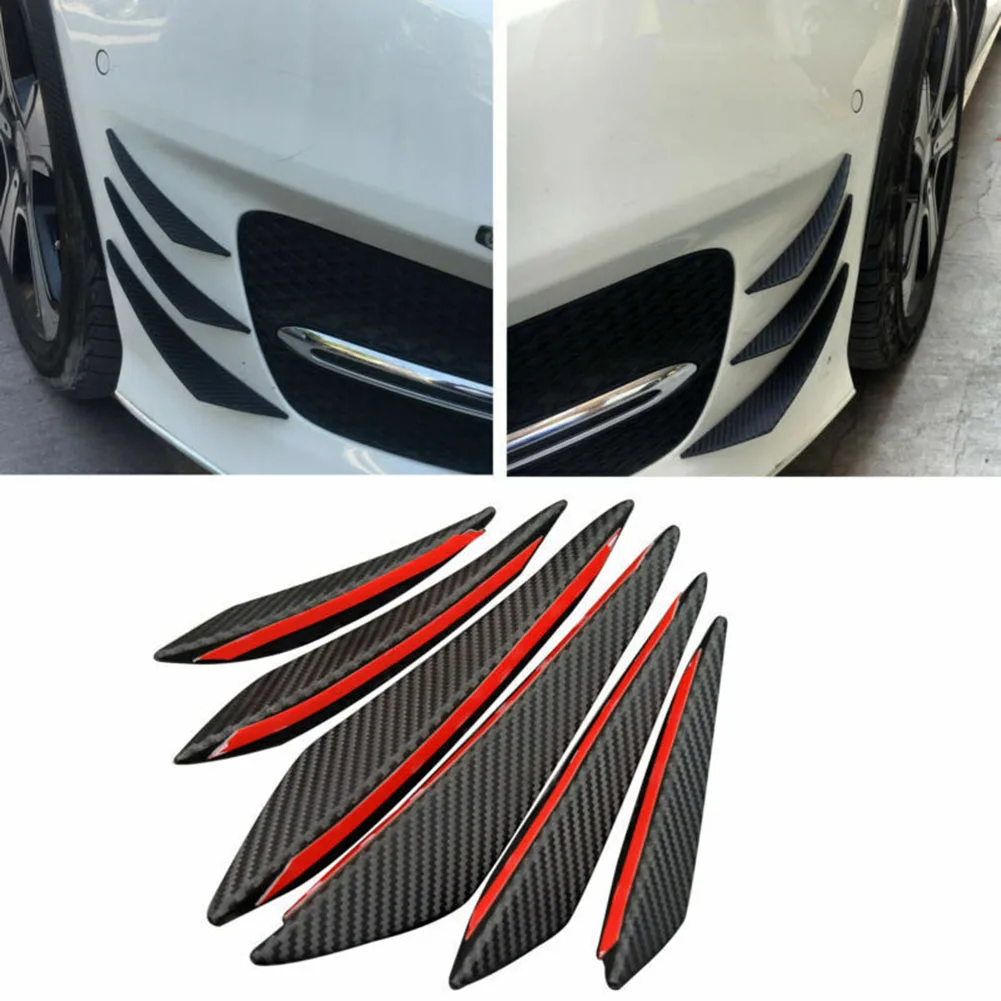 

6Pcs Universal Car Front Bumper Lip Splitter Fins Body Spoiler Canards Carbon Fibe Motors Spoiler Separator Decal Stickers