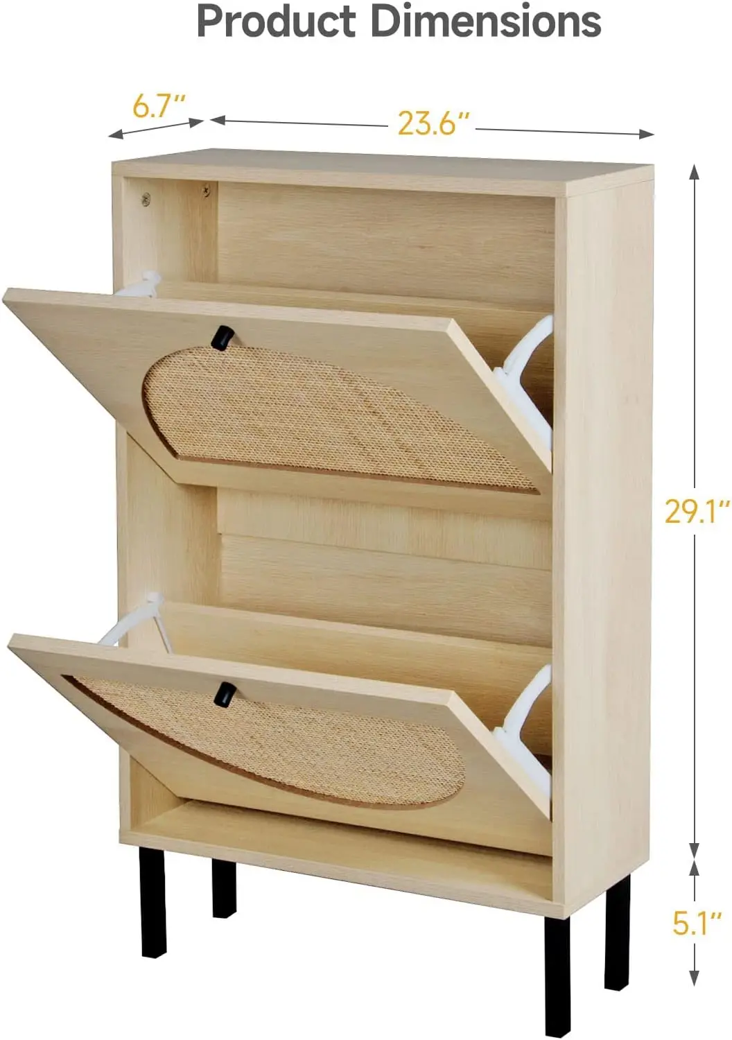 

Rattan Shoe Cabinet with 2 Flip Drawers, Narrow Shoe Storage Cabinet for Entryway, Slim Shoe Organizer with Metal Legs