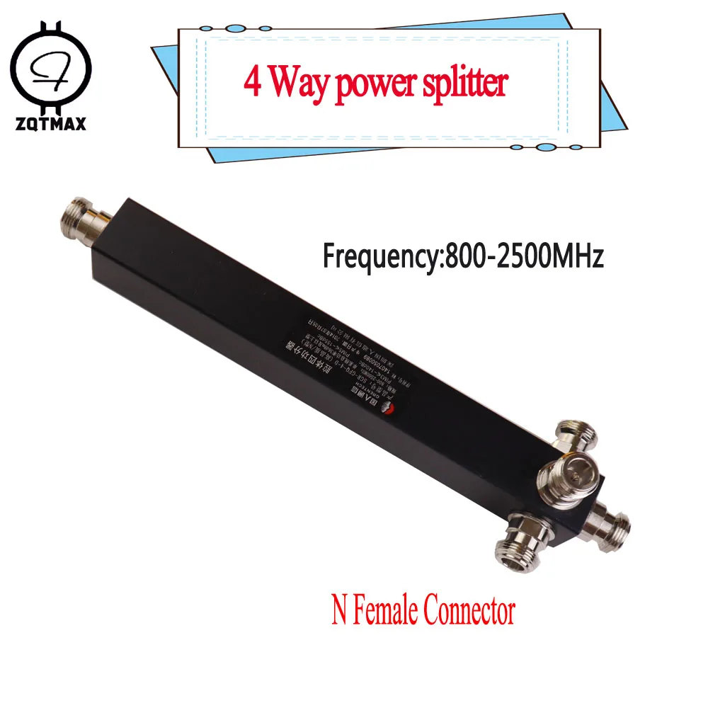 

ZQTMAX Power Splitter Divider 4 Way Cavity N type 800-2500MHz For alkie talkie,Cable TV,2g 3g 4g Signal Booster GSM Repeater