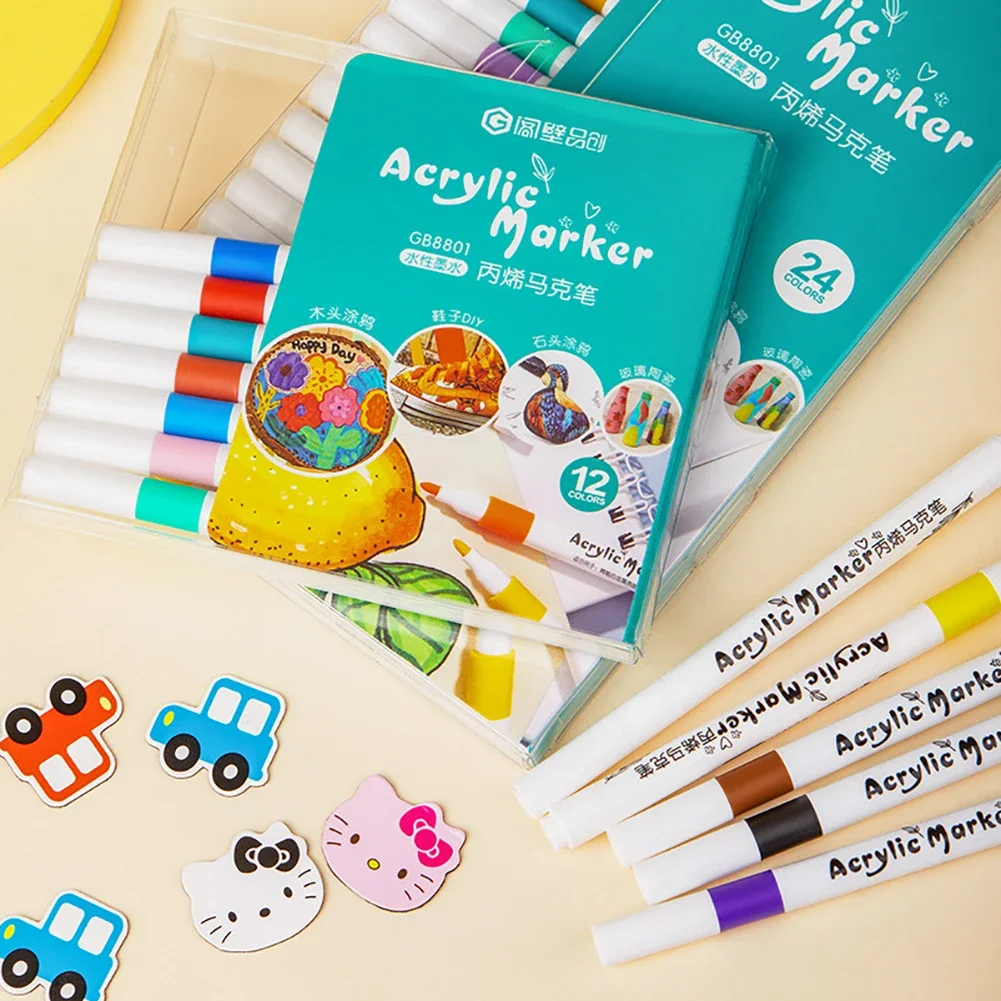 Acrylic Marker 12/60 Colors for Rock Painting Extra Brush Tip Paint Markers Art Supplies Fabric Paint Fabric Markers paint marker pen acrylic paint markers art marker pens art markers paint marker pens