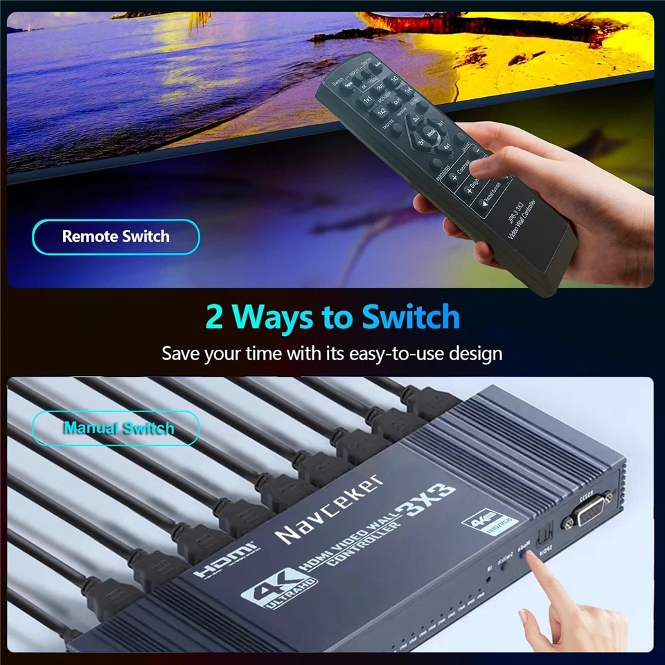 4K HDMI Video wall controller 3x3 Type-C DVI Video wall Processor 1X4 1X3 2X1 2x