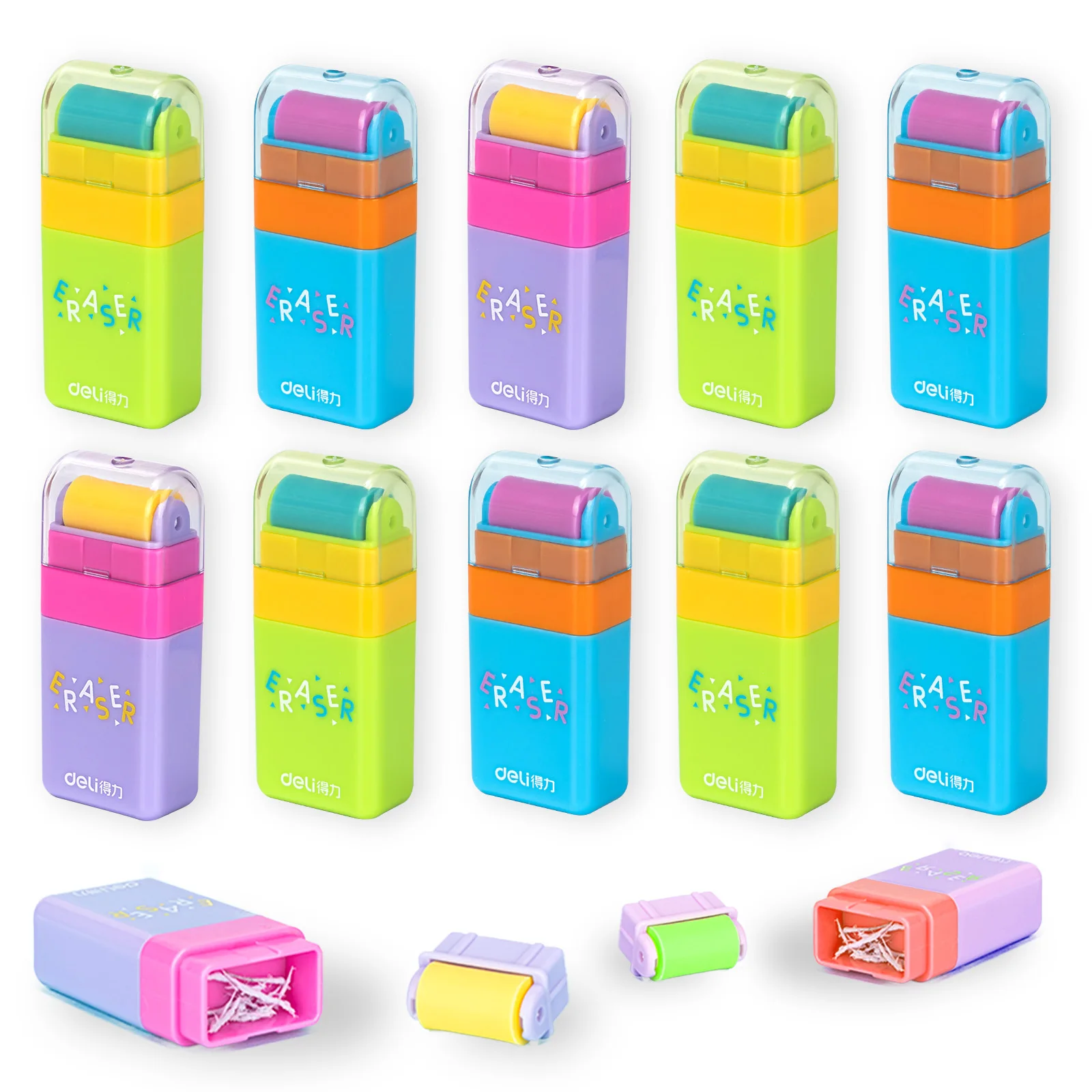 델리 12Pcs 아이 학교 공급 교정 고무 문구점 도매에 대 한 롤러 청소 지우개와 다채로운 롤러 지우개