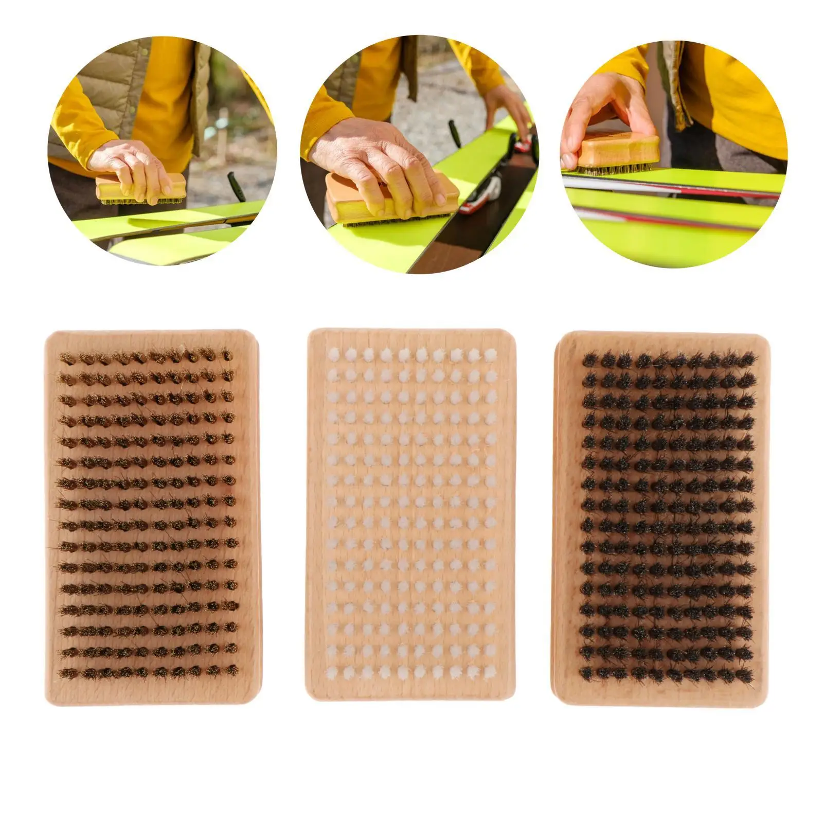 Snowboard Wax Brush Kit Portable Ski Brush for Snowboard Outdoor Travel 3x