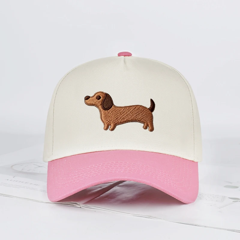 Boné de beisebol bordado com estampa de Dachshund fofo – Boné exclusivo de streetwear e hip-hop – Chapéu de sol casual, esportivo, para férias e compras
