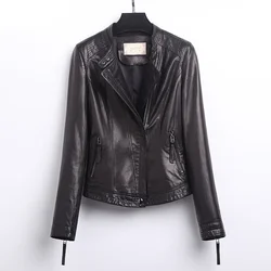Women's Jacket Spring 2022 100% Genuine Leather Sheepskin Jacket Women Black Korean Fashion Slim Fit Stand Collar Veste Femme