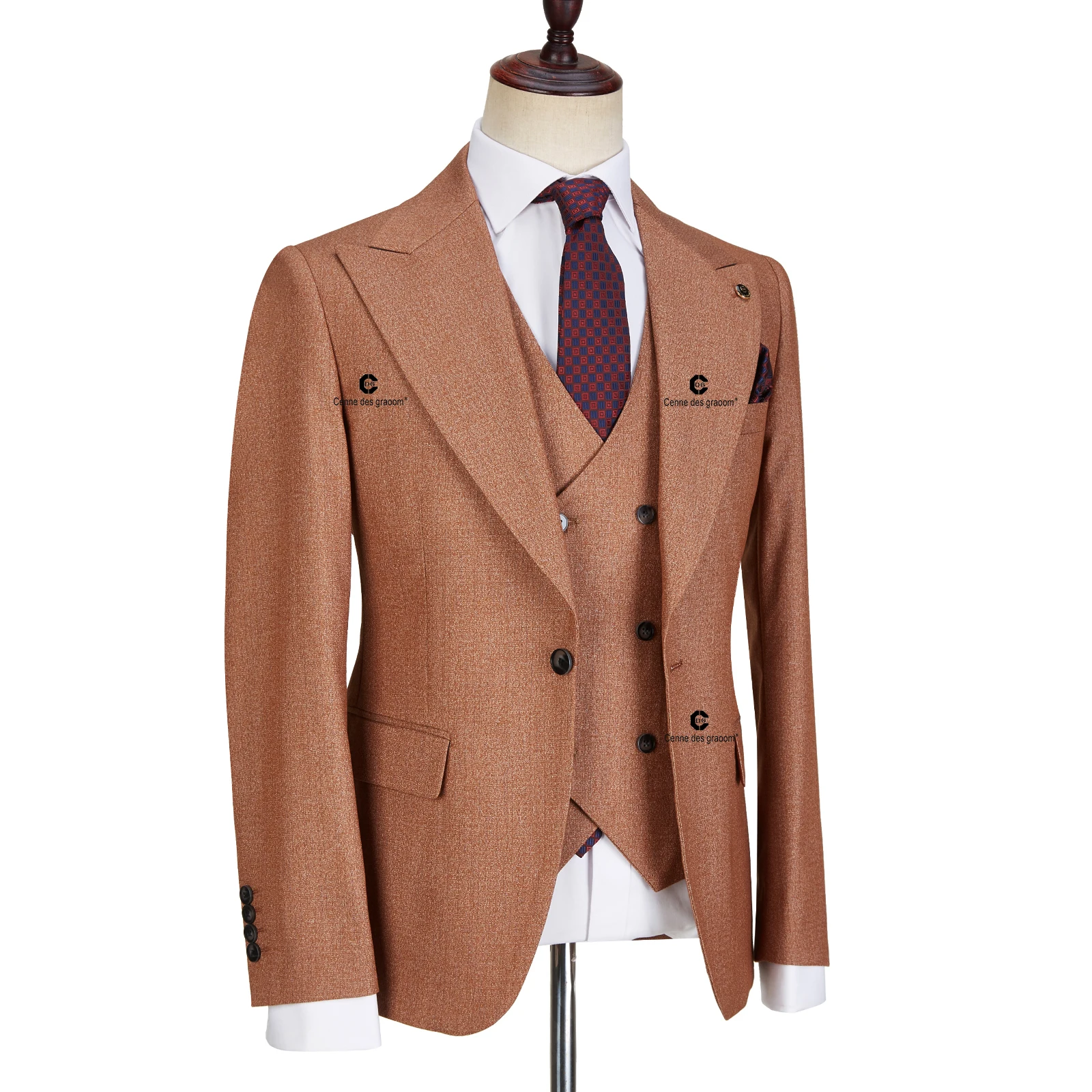 Cenne Des Graoom Brown Suits For Men Tailor-Made Wedding 3 Pieces