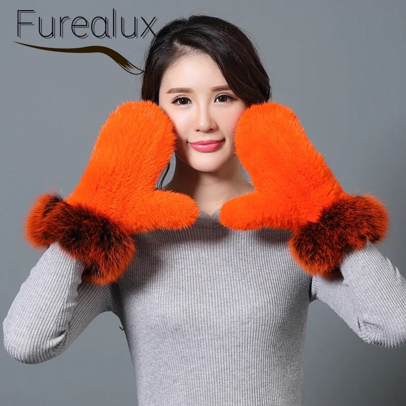 FUREALUX Genuine Mink Fur Gloves Fashion Trendy Autumn Winter Warm