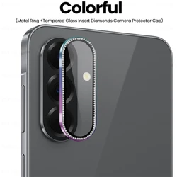 Luxury Crystal Diamond Metal Ring Camera Protector with 9H Glass Rear Lens Case - Galaxy A37 (Colorful - 04)