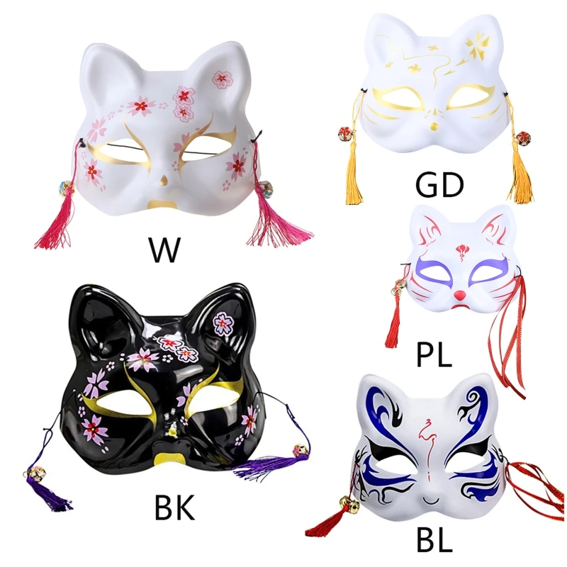 

85WB Japanese Animal for Cat Half Face Mask Hand-Painted Cosplay Anime Masquerade Cos