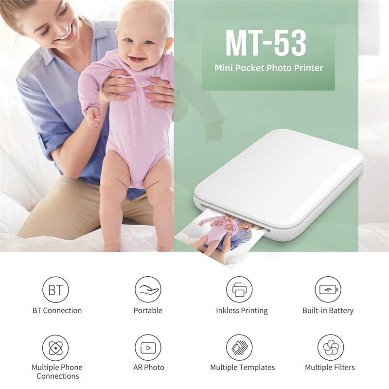AU40 포토 용지 MT53 자체 접착 인치 HPRT MT53 포켓 미니 컬러 프린터용 접착식