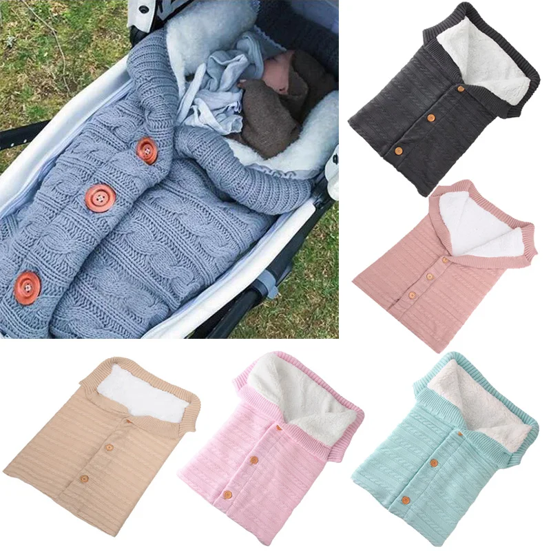 

Winter Baby Sleeping Bag for Stroller Knitted Newborn Blankets Swaddle Wrap Bedding Accessories Baby Sleep Sack New Born Gift