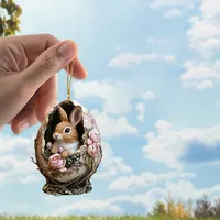 Easter Acrylic Rabbit Keychain With Egg 2D Cute Bunny Car Rearview Mirror Pendant Backpack Hanging Ornament Easter Party Decor 2