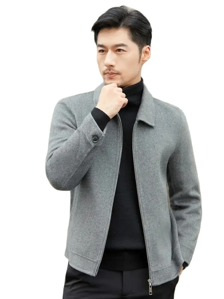 2023 Autumn and Winter High-End Men\'s Coat 100% Pure Wool Polo Collar Zipper Wool Overcoat Casual Business Outerwear Coat