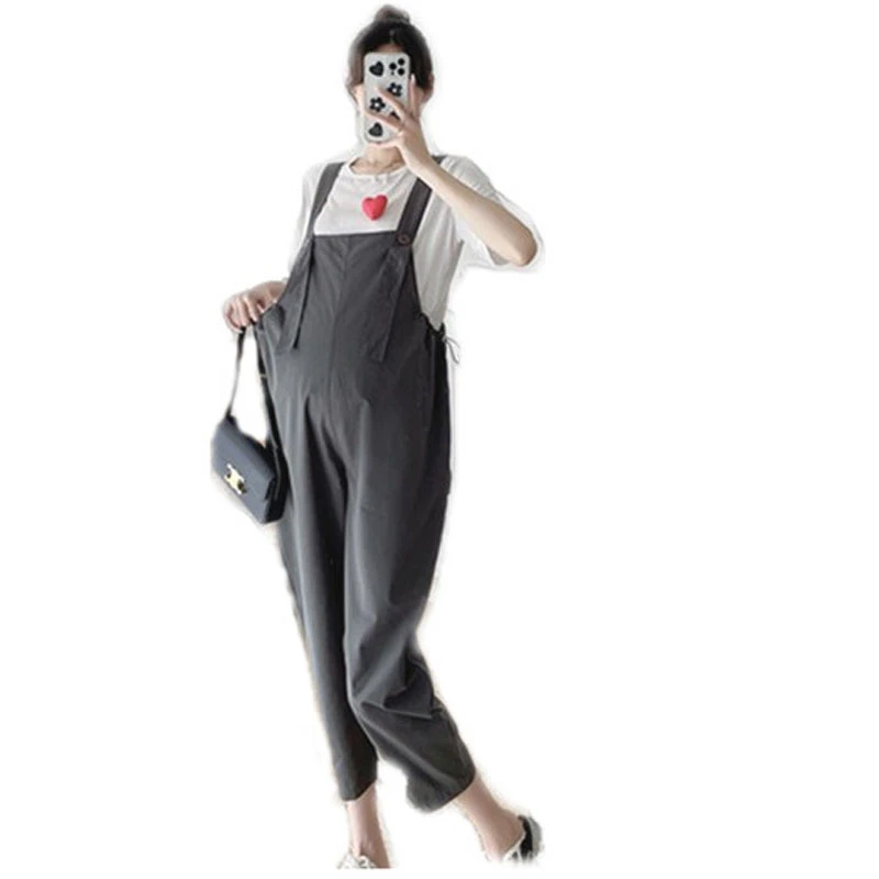 comfy maternity clothes Summer new maternity suspenders pants large size loose cover belly thin outer wear fashion suspenders maternity pants P06043 petite maternity clothes