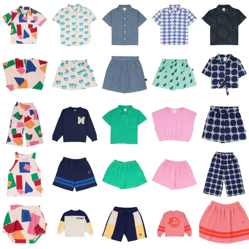 2024 여름 키즈 셔츠 및 반바지 의류 세트, 소년 소녀 귀여운 반팔 상의, 티 의류, 신제품 