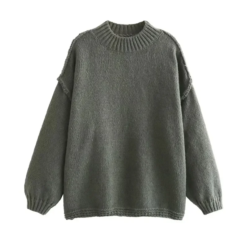 TRAF Oversize Sweater Woman Vintage Knitted Sweater Women Long Sleeve Autumn Knit Top Streetwear Winter Jersey Woman Pullover