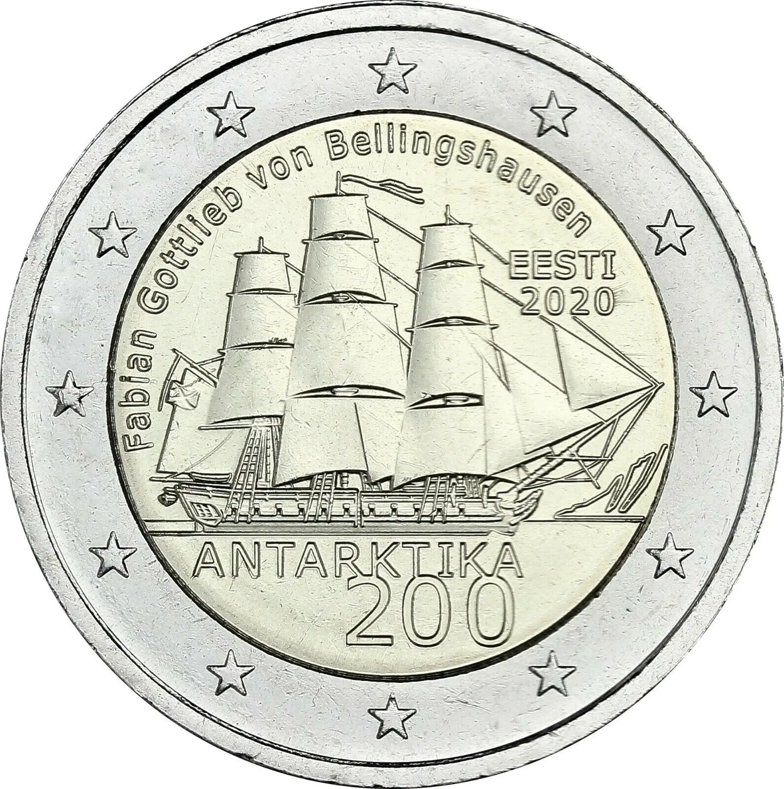 Estonia 2020 Moneta Commemorativa 80 ° Anniversario Della Prima Spedizione Antartico 2 Euro Unc Nuovo Di Zecca
