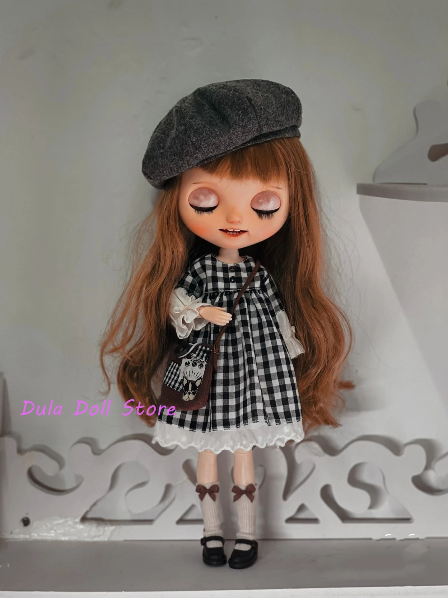 

Dula Doll Clothes Dress Black and white grid skirt Blythe Qbaby ob24 ob22 Azone Licca ICY JerryB 1/6 Bjd Doll