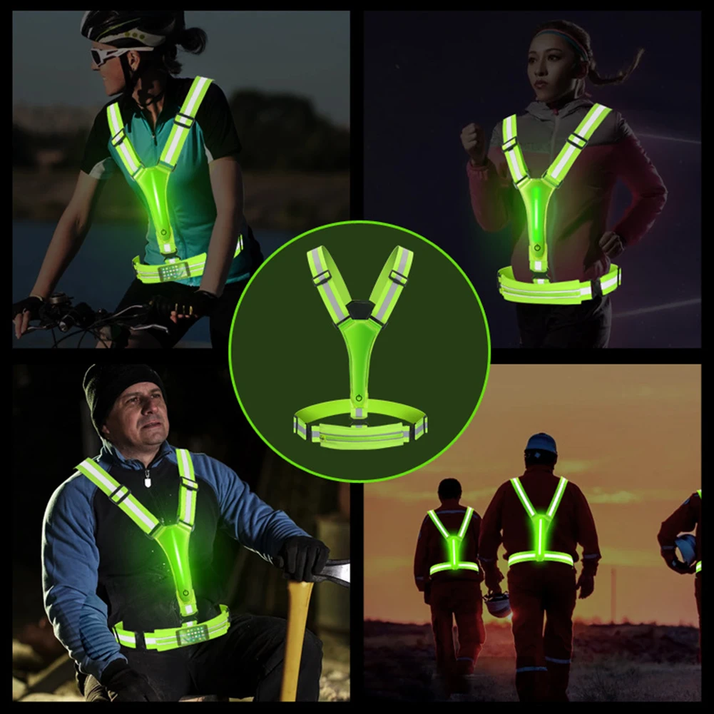 Safety Reflective Vest LED Running Light Adjustable Elastic Vest Jacket Night Warning Work Fishing Vest for Running Cycling 4