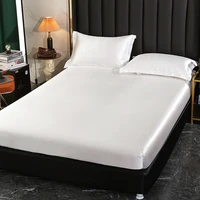 Luxury Satin Fitted Sheet High-End Monochrome Mattress Cover With Elastic Band Bedsheet Home Hotel Bedding Fit Sheet 2
