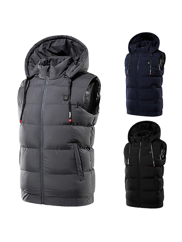 Winter Electric Heated Hooded Vest Thermal Waterproof USB Charging Vest Adjustabe Heating Warmer Pad Hiking Warm