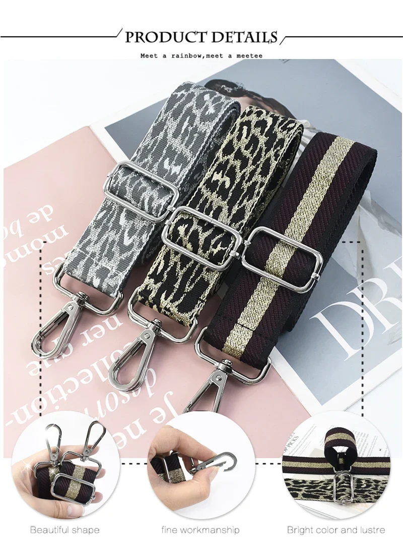 38mm Replacement Handbag Strap Leopard Shoulder Straps Adjustable Crossbody Belts for DIY Women Bag Belt Replace Accessories