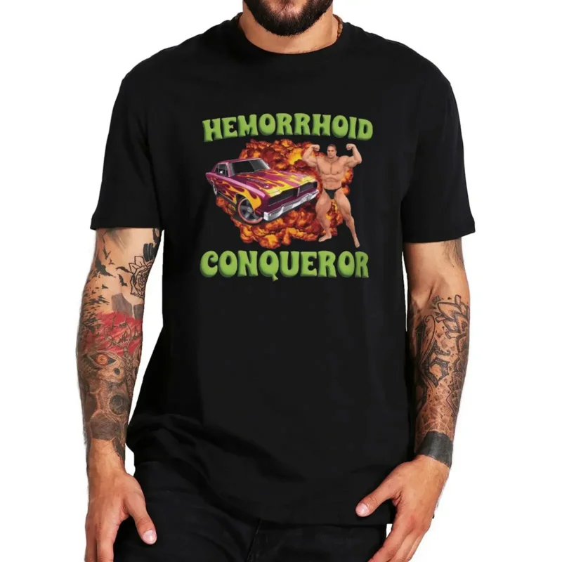 

100% Cotton Unisex O-neck Tee Tops Hemorrhoid Conqueror T Shirt Funny Meme Joke Weird Graphic T-shirts hunter x hunter