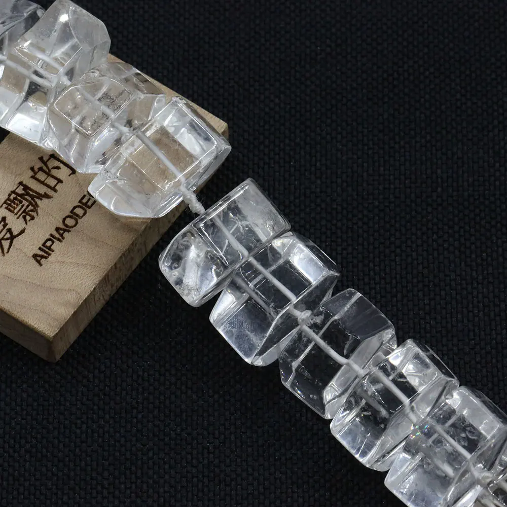 APDGG Natural Clear Quartz Crystal Faceted Cylinder Nugget Real Gemstone Loose Beads 16