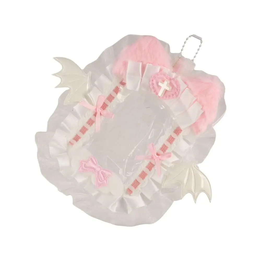 Finished Product Ins Style Cartoon Plush Card Holder Lace Angel Wings Photo Protector Case Diy Cat Ear ID Credit Case Outdoor