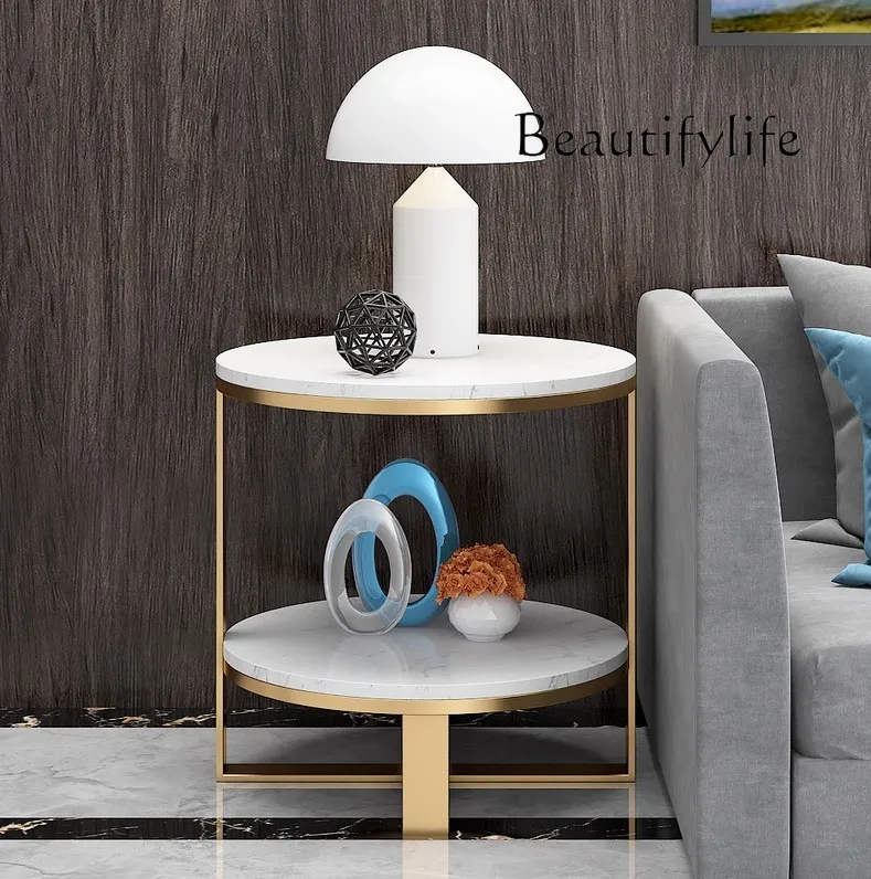 

Nordic Mild Luxury Marble Side Table Double-Layer Living Room Small Coffee Table Simple Side Small round Table