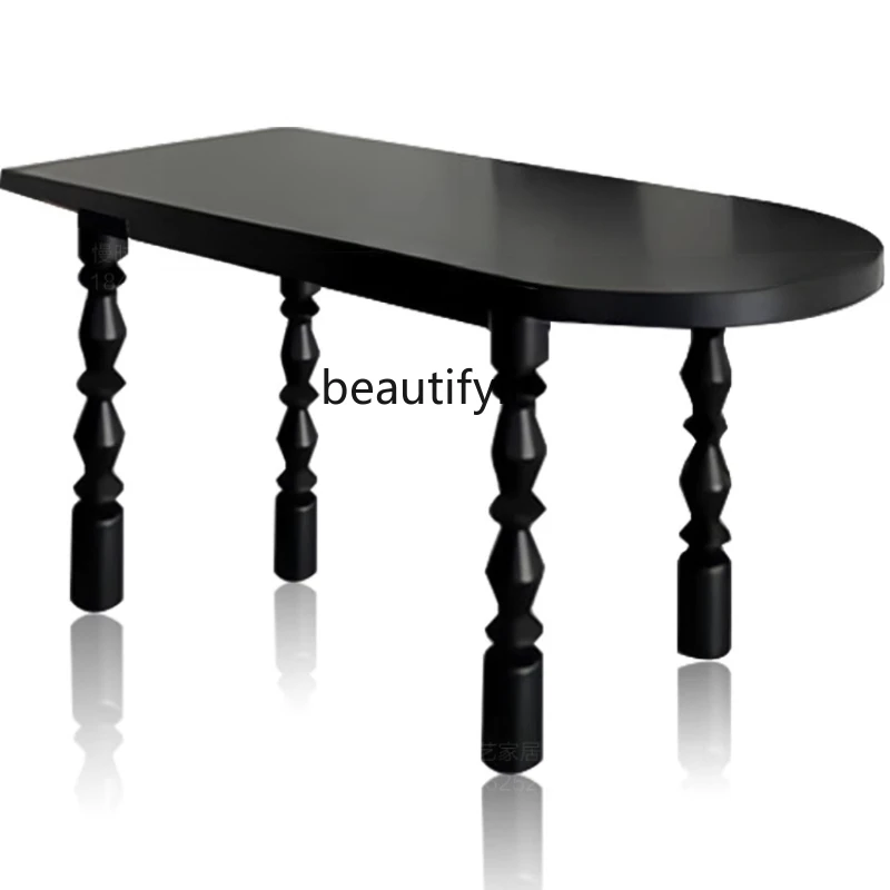 

Semicircle Kitchen Island Curved American French Retro Black Solid Wood Small Apartment Log Ellipse Dining Table