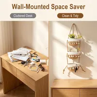 3-Tier Hand woven Cotton Hanging Baskets Wall-Mounted Storage Basket for Bathroom Kitchen Storage Hanging Bag Bedroom Decorative 5