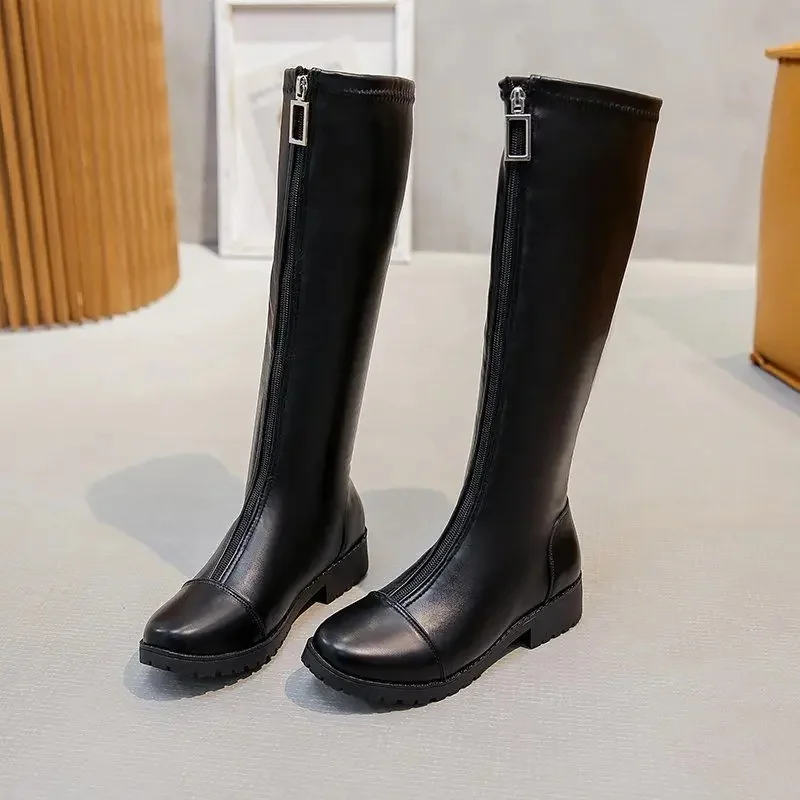 Botas de tubo alto de talla grande para mujer, botas Martin de tubo largo por encima de la rodilla, punta redonda, suela de goma, estilo Simple, otoño e invierno