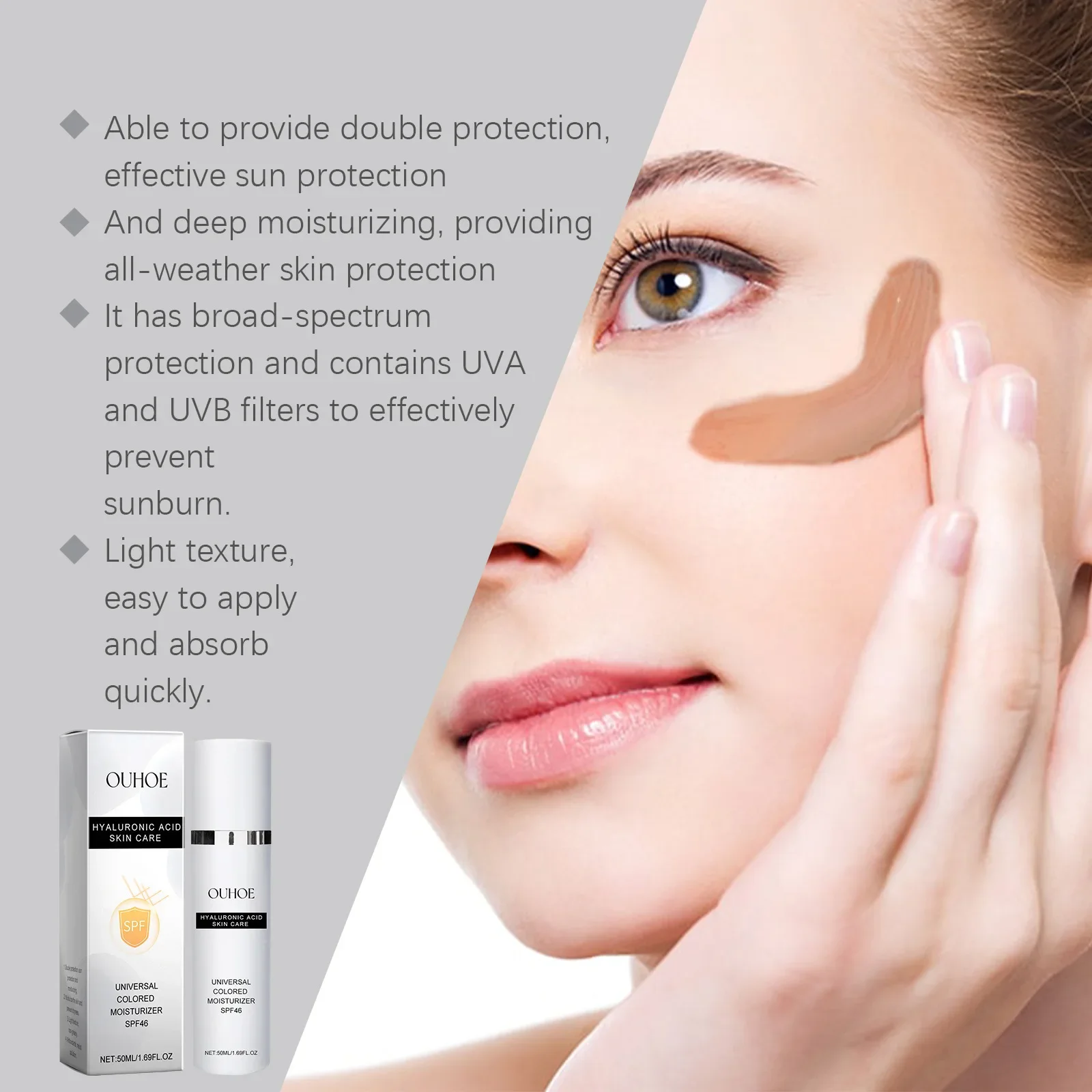 Hyaluronic Acid Sunscreen Outdoor UV Protection Isolation Gentle Moisturizing Protective Cream Soothing Skin Sun Protection