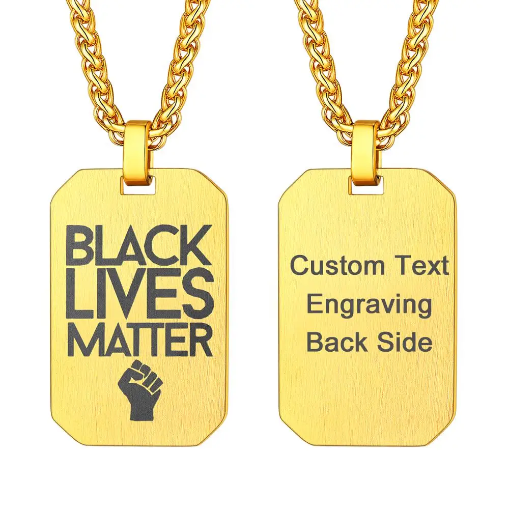 

U7 BLACK LIVES MATTER Tag Necklace Shield Soldier African American Protest Military ID Stainless Steel Custom Statement Jewelry