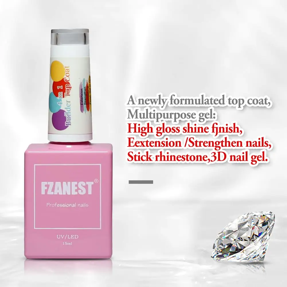 FZANEST Rubber Gel Top Coat,15ML Ultra Shine No Wipe Thick 3D Nail Art Top Coat StrengthenEnhanced Plumping Natrual Nail and Nai 2