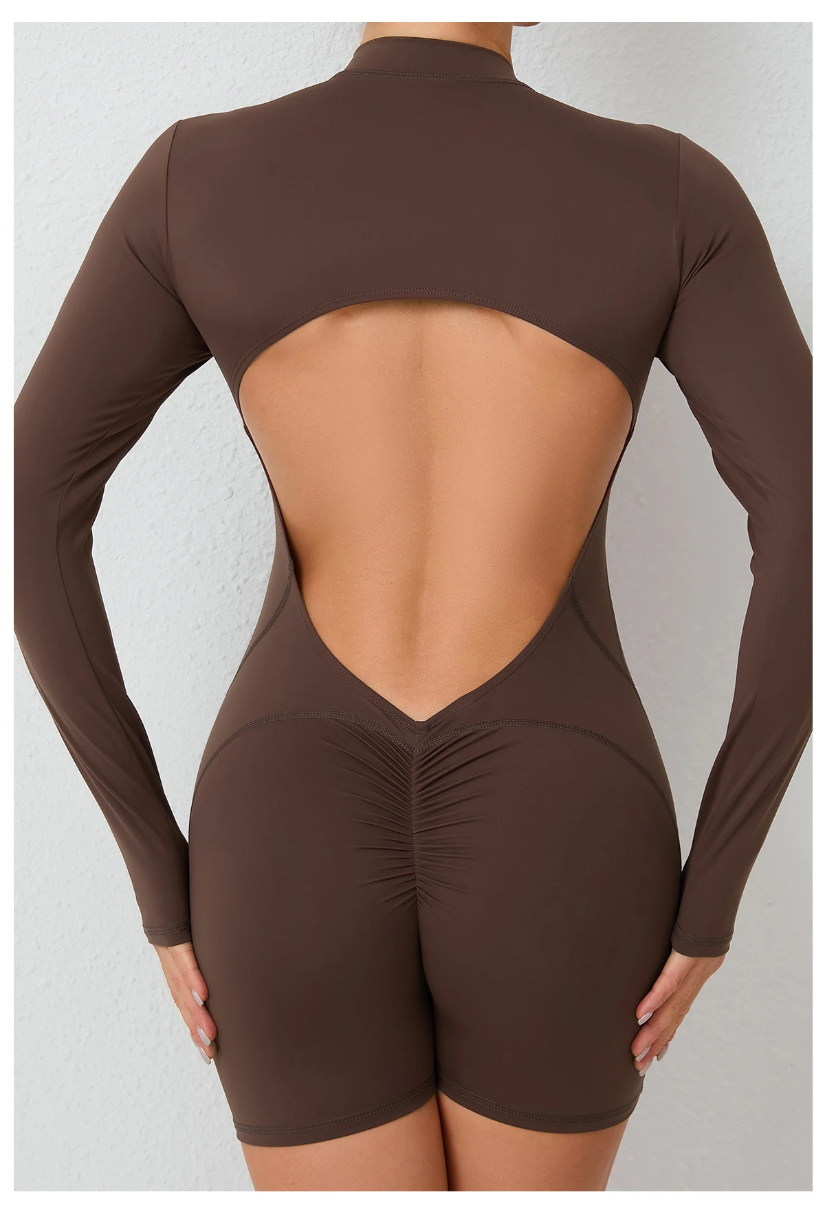 Frauen Yoga Overalls Zipper Design Gepolsterte Overall Langarm Sexy Casual Straße Plain Einem Stück Dünne Frauen Herbst Strampler – Detail 33