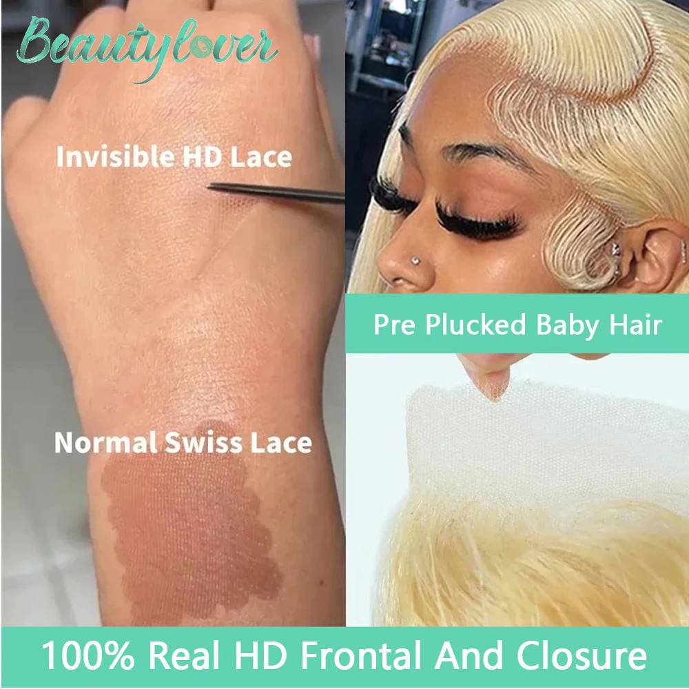 Real HD Lace Blonde 613 13x4 Human Hair Lace Frontal 13x6 HD Lace Frontal 4x4 5x5 HD Lace Closure Baby Hair Brazilian Remy Hair 3
