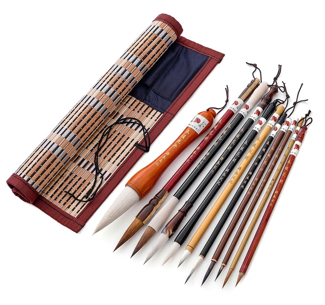 Lot De 10 Pinceaux De Calligraphie Chinoise – Pour Peinture, Dessin, Kanji Japonais Et Aquarelle – Avec Support De Rangement