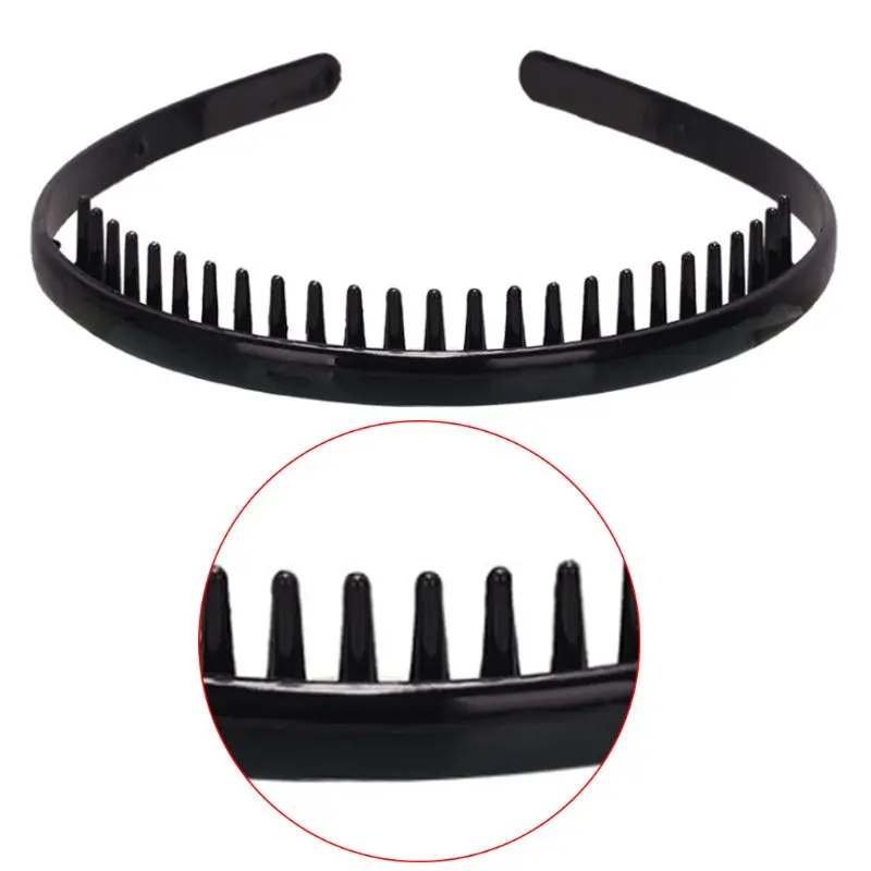 

Women Men Girls 8mm Plastic Plain Headband with Non-Slip Teeth Comb Shiny Black Hair Hoop DIY Styling Makeup Headwear Dropship