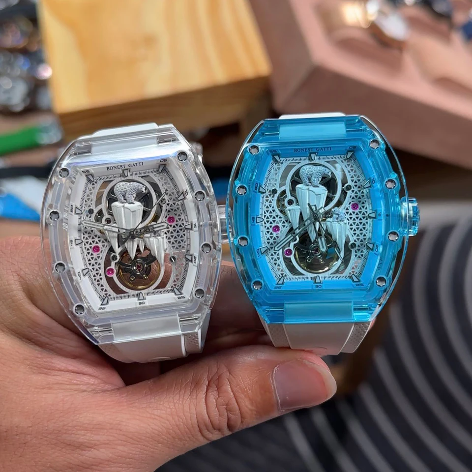 bonest gatti 腕時計　自動巻き　スケルトン BONEST GATTI トノー型時計 腕周り約20cm 自動巻き 美品