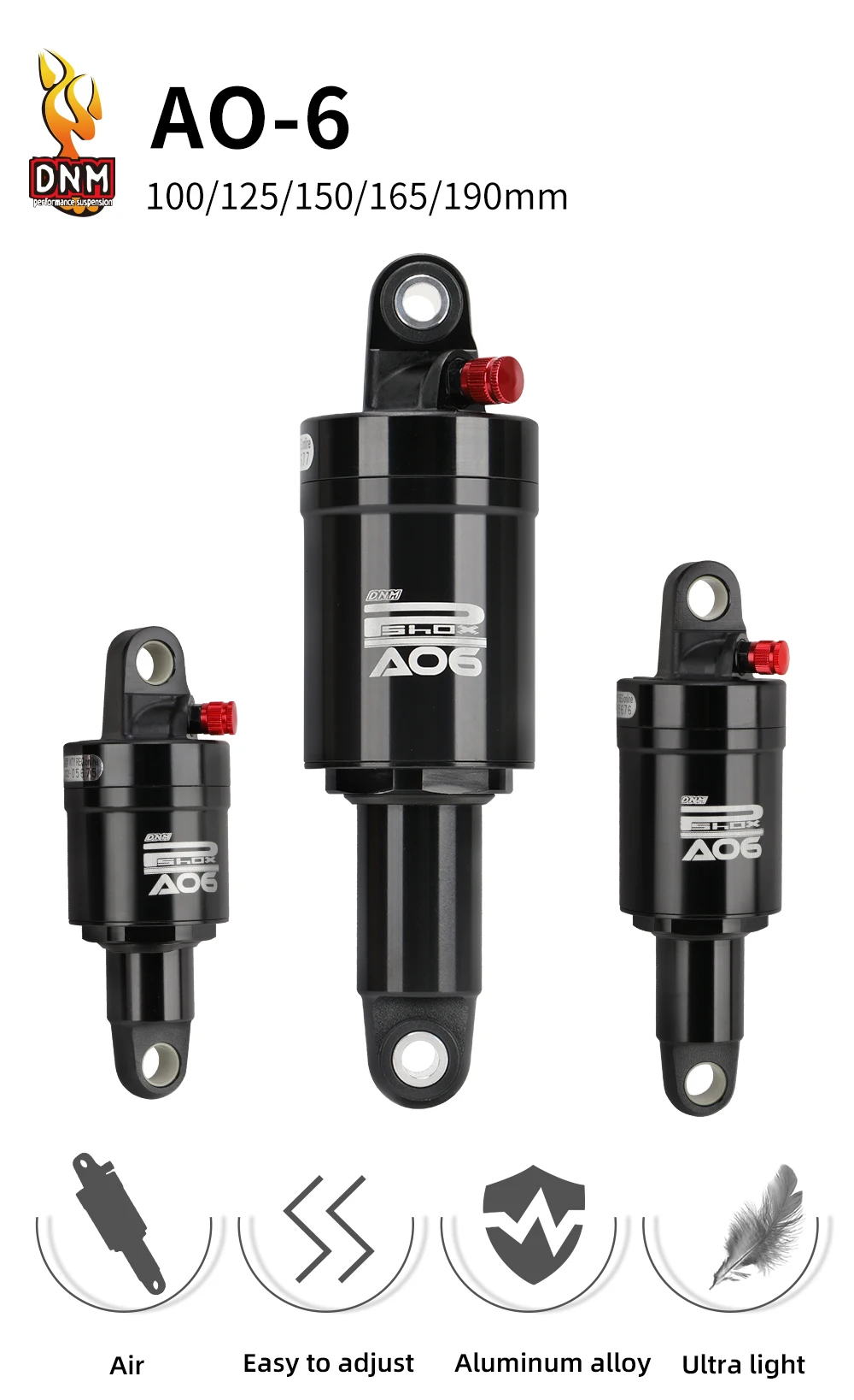 Description Picture 2 of itemDNM AO-6 Mountain Bike Air Rear Shock Absorber 100mm/125mm/150mm/165mm/190mm Folding Electric Scooter Shock Absorbers