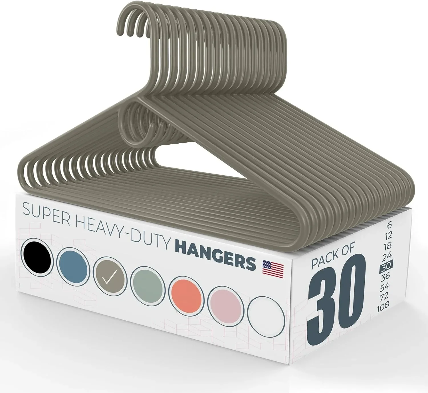 

36pk Made in USA Super Heavy Duty Plastic Clothes Hangers Bulk