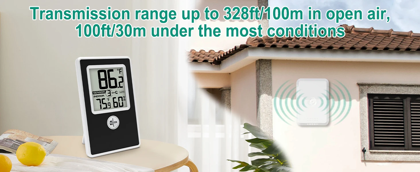Digital Thermometer Hygrometer Wireless Temperature Humidity Monitor with Remote